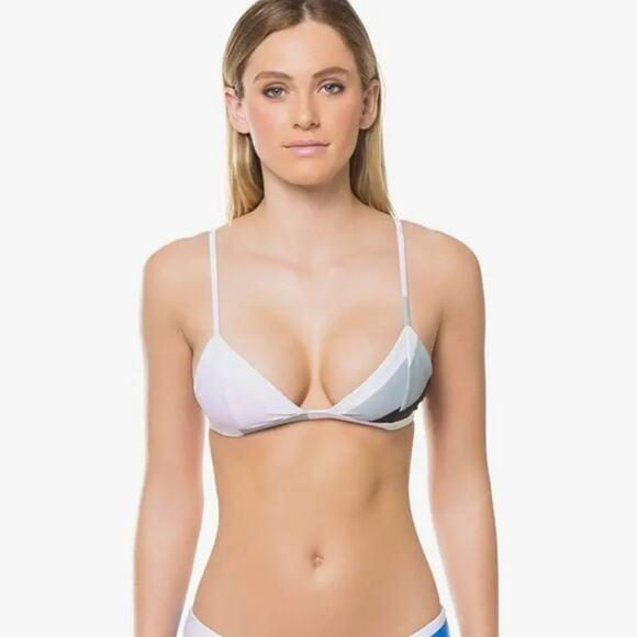 NEW Mara Hoffman Astrid Juniper Pastel Sage Multi Color Stripe Triangle Swim Top - Picture 3 of 13